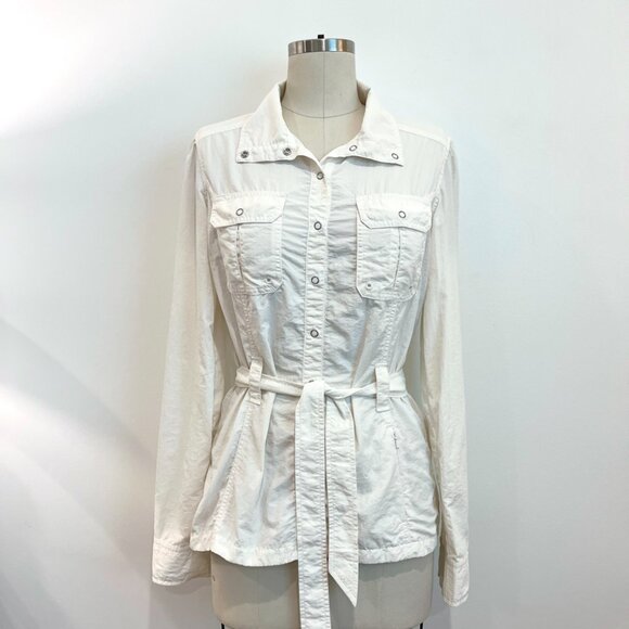 Lucy | Belted Safari-Style Lightweight Windbreaker - White / Sz S - Picture 2 of 11